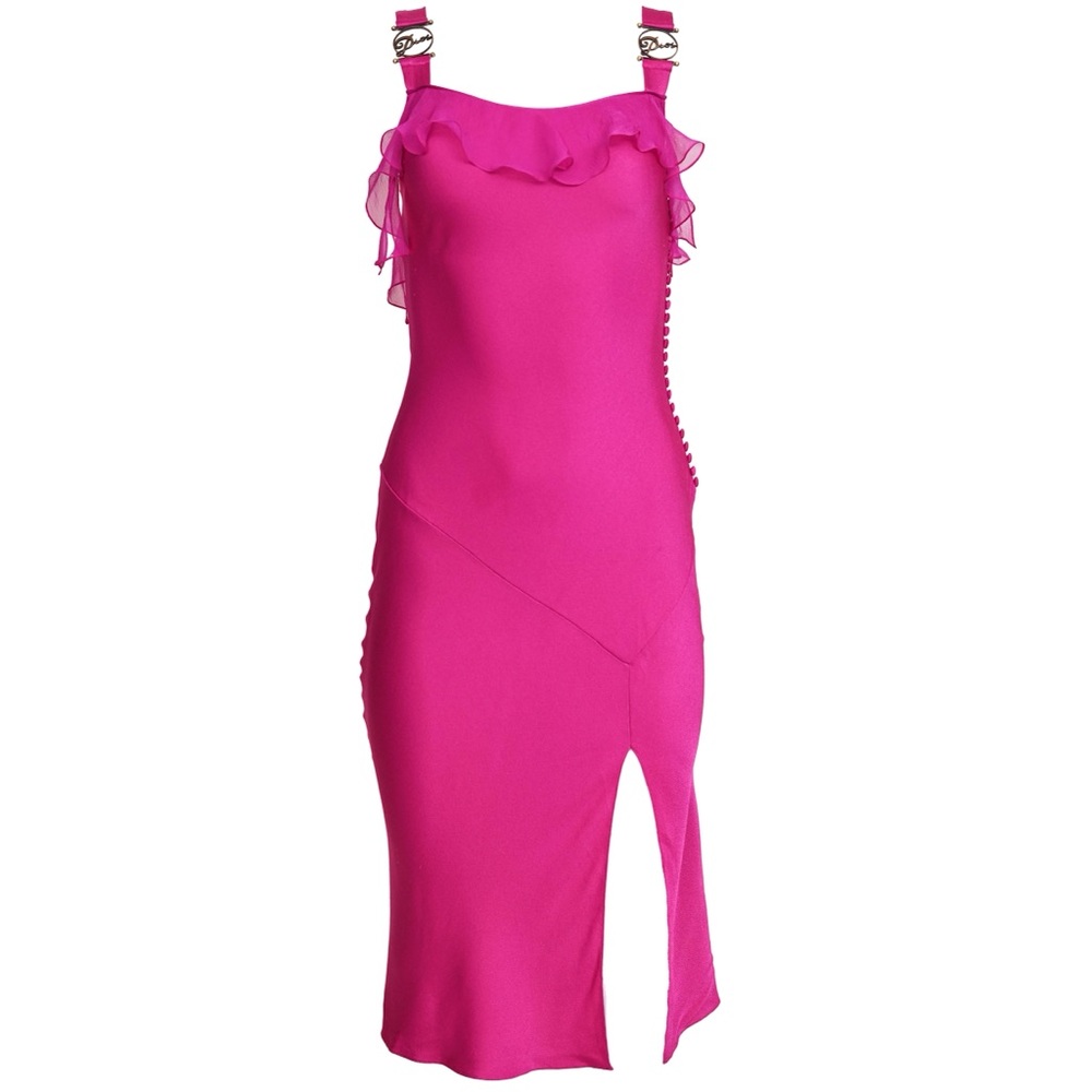 Christian Dior Pink Chiffon Gown With Metal Logo Straps